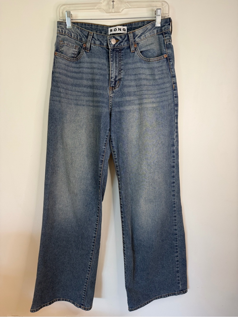 S.O.N.G. High-Rise Wide-Leg Blue Jeans woman’s size 9/29 stretch denim med wash